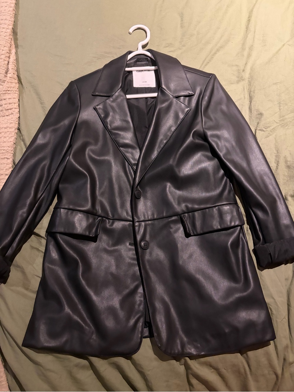 Faux Leather Black Blazer Coat